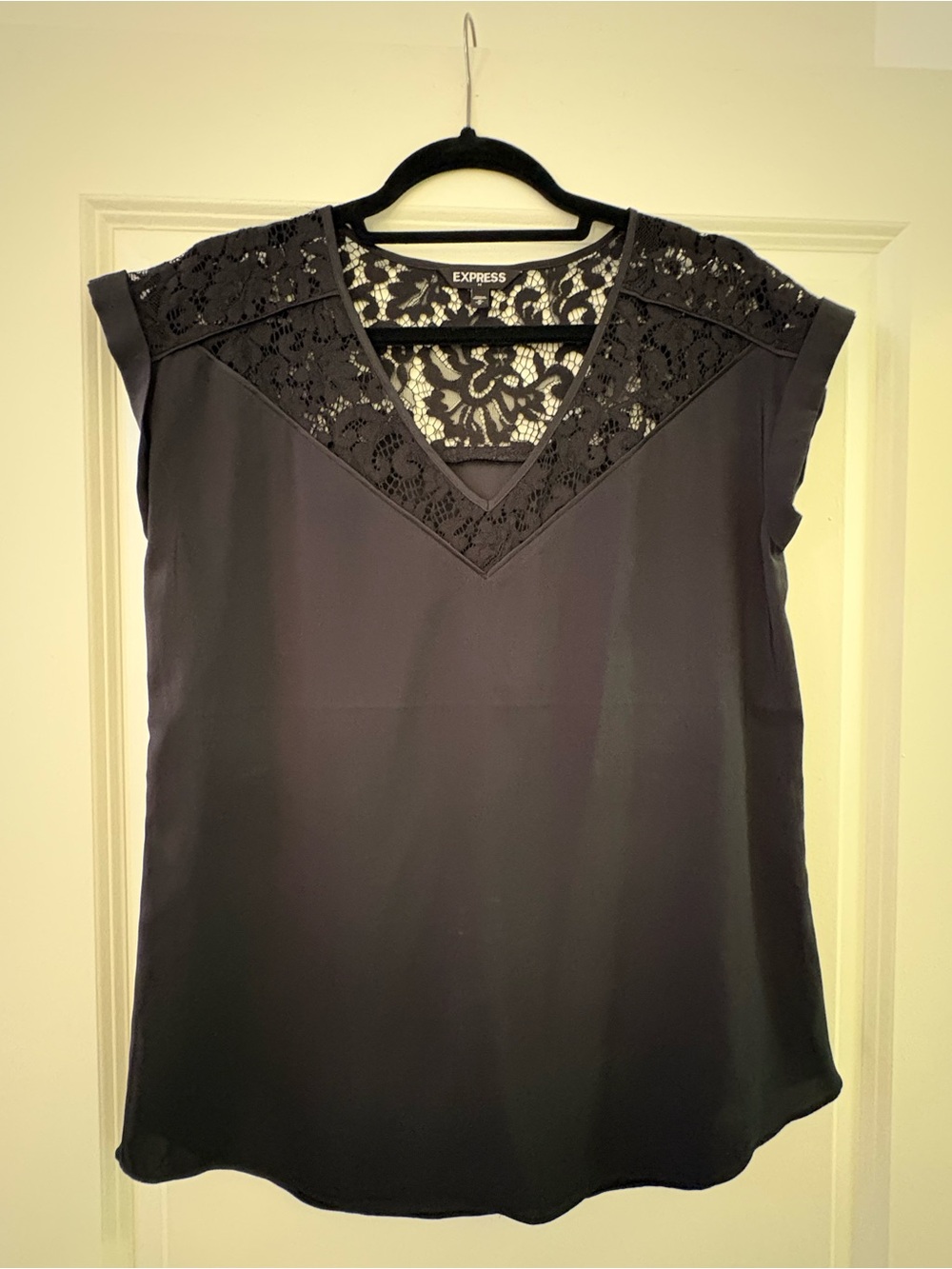 Express Black Lace V-Neck Cap Sleeve silk Blouse